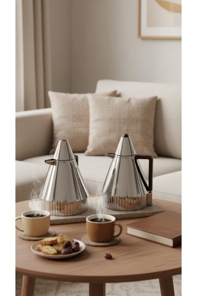 Generic A luxurious, modern coffee and tea thermos set with high thermal insulation.