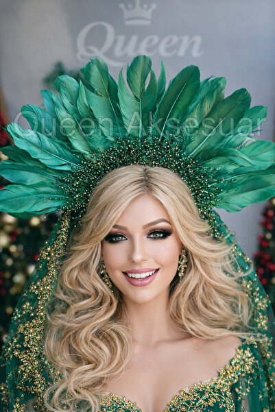 QUEEN AKSESUAR Luxury Design Crystal Stone Embroidered Feathered Special Occa...