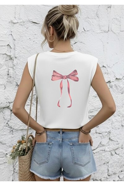 FUFLUNS Ribbon Back Printed Women's Oversize Sleeveless T-Shirt