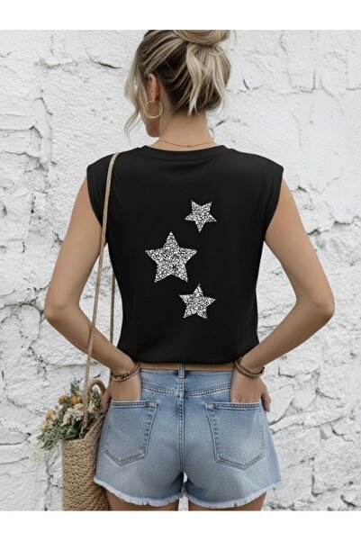 FUFLUNS Star Back Printed Women's Oversized Sleeveless T-Shirt