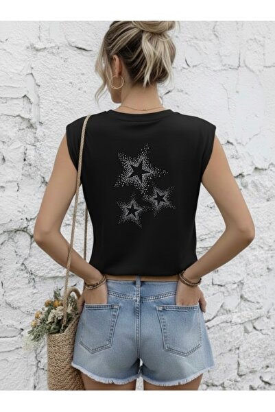 FUFLUNS تي شيرت نسائي بدون أكمام مطبوع على الظهر من YILDIZ