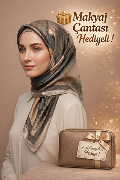 Levidor 90X90 Silk-Look Brown - Beige Colored Scarf – Non-Slip Twill Stylish ...