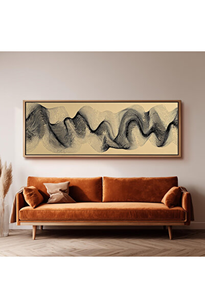 woodhomeworks Tek Parça Gerçek Ahşap Yatay Panorama Çerçeveli Tablo soyut opt...