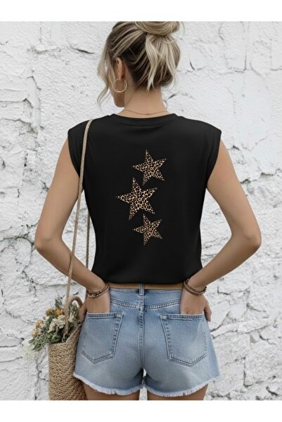 FUFLUNS تي شيرت نسائي بدون أكمام مطبوع عليه نجمة الفهد