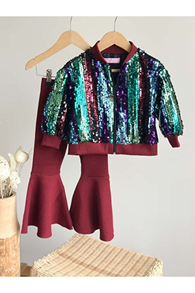 Pinkitokids Sequin Jacket and Flared Leggings Set-Colorful