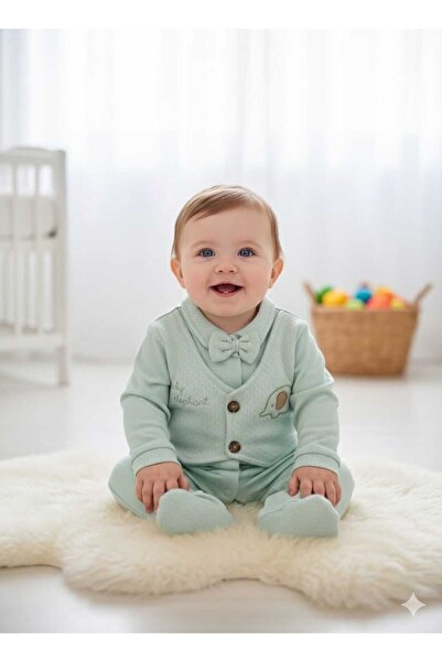 ALYAKİDS طقم بيبي بوي مكون من طقم فيست قطع مع ربطة عنق - طقم بيبي مكون من موس...