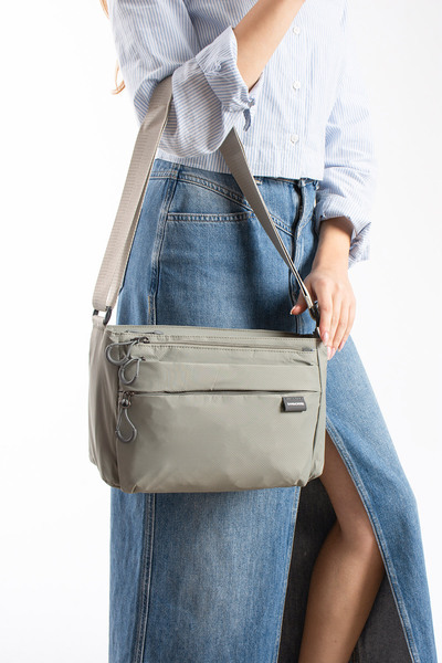 Sanmoris Geantă de umăr rezistentă la apă, de culoare gri deschis, cu curea r...