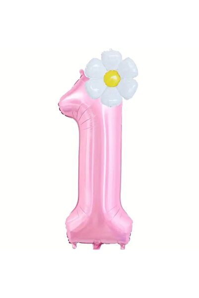 ALYA PARTİ 1 Yaş Pembe Rakam Ve Papatya Folyo Balonlı 2’li Dev Set