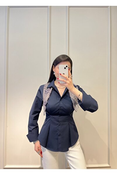 Zims Butik Belden Oturtmalı Gömlek Lacivert