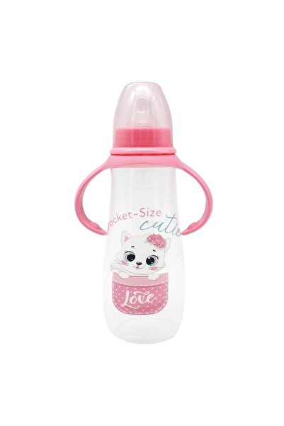 OEM Plastic Baby Bottle with Silicone Nipple & Pink Cat Handles "Pocket-Size ...