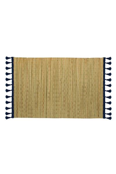 OEM Summer Natural Grass Plate Holder with Blue Fringes 45x30cm
