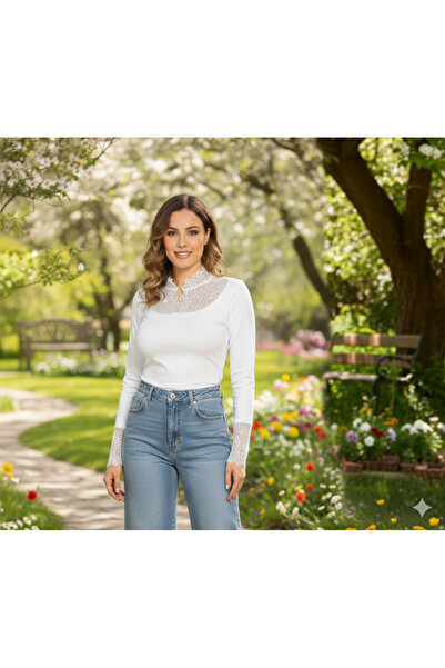 MOPİ White Viscose Lace Detailed Stylish Blouse
