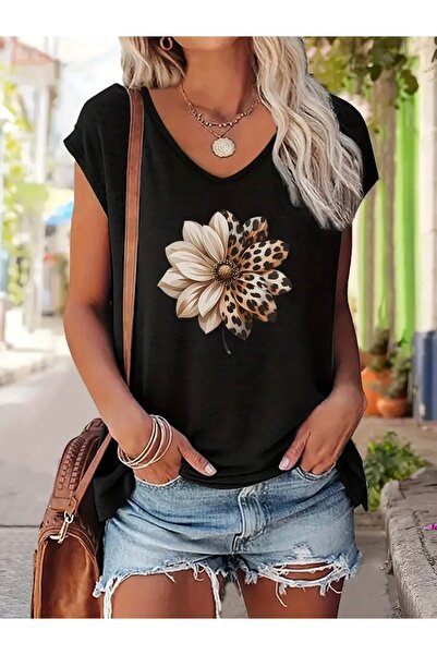 FUFLUNS تي شيرت نسائي بدون أكمام مطبوع عليه زهرة الفهد