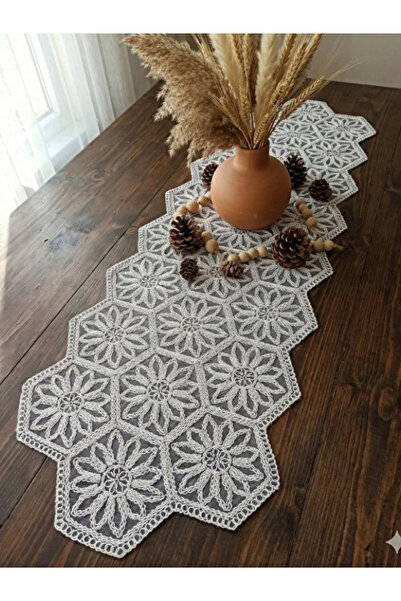 Tilda BSC. & Home Fransız Dantel Detaylı Tek Runner, Masa Üzerine Runner, Mas...