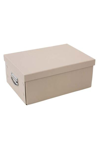 OEM Beige Foldable Cardboard Storage Box with Handle 32x22x14cm