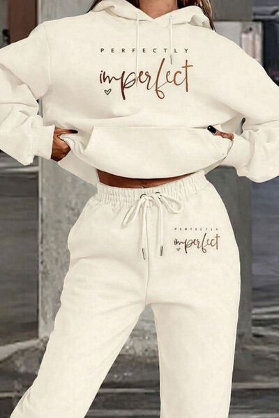 MARKATEM 3Iplik Cotton Back Printed Hooded Oversized Hoodie Sweat Pantalon Se...