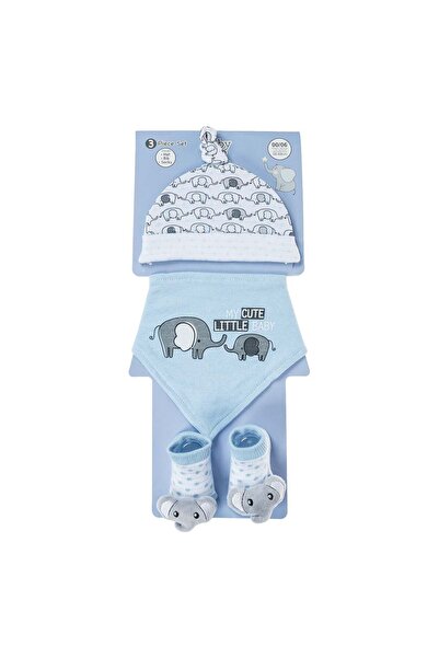 OEM Set pentru baietel nou-nascut cu caciulita alba cu imprimeu elefant, bave...