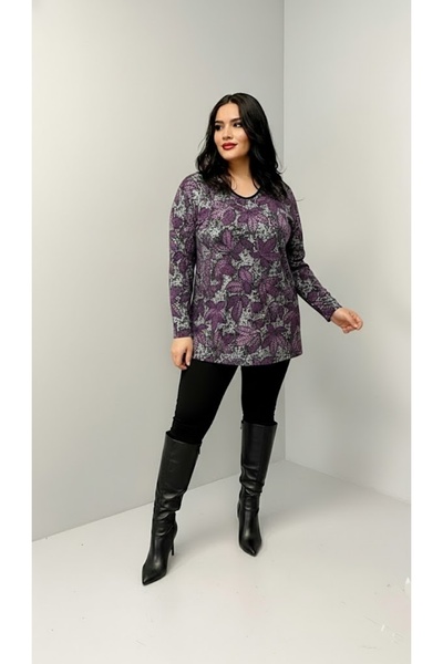 THEBEK Yumoş Velvet Suede Patterned Blouse Purple Pattern