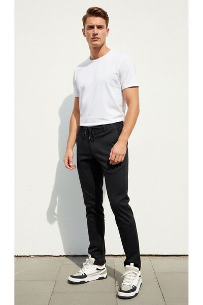 geenz manifacture Pantaloni jogger negri pentru bărbați, cu talie elastică și...