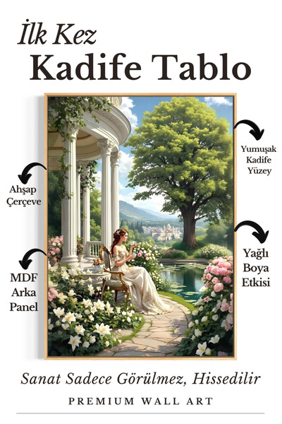 ARTAN GALLERY İtalyan Kadife Kadın ve Bahçe Manzarası Duvar Tablosu | Yağlı B...
