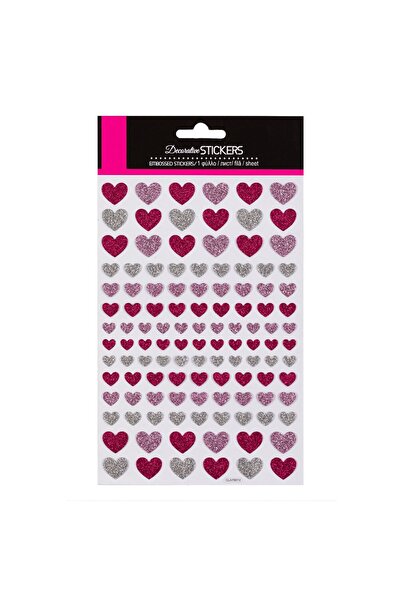 OEM Pink Fuchsia Silver Glitter Heart Stickers - 117pcs