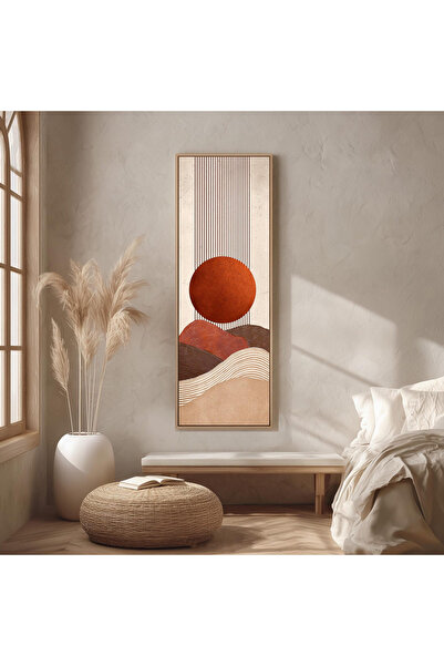 woodhomeworks Tek Parça Gerçek Ahşap dikey Panorama Çerçeveli Tablo boho soyut