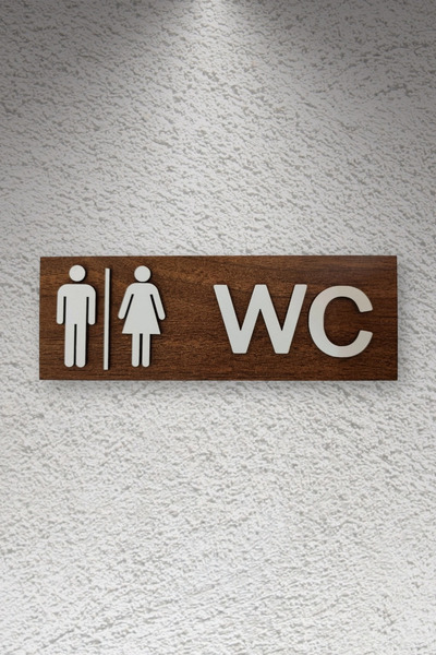 Kutaydan Dekoratif Ahşap 2D Kabartma Figürlü WC Tabelası - Ceviz