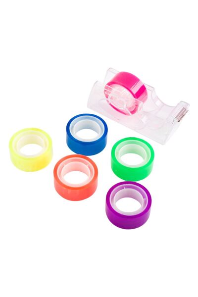 OEM Suport Banda Adeziva transparent cu 6 Benzi Adezive colorate 18mmx10m.