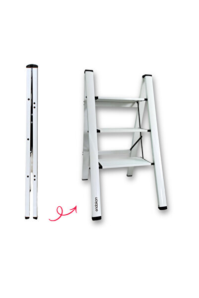 Endokon Katlanır Şık Merdiven Beyaz 3 Basamaklı - Alüminyum - Ev - Ofis Merdi...