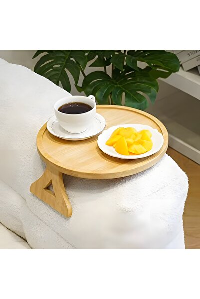 Myplas Modern Ahşap Oval Koltuk Sehpası Tepsi Dekoratif