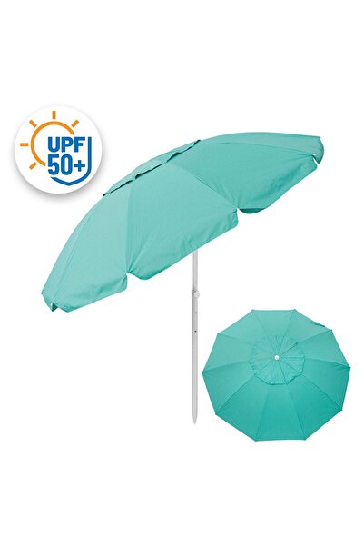 OEM Umbrela Plaja Anti Vant Turcoaz Argintie UPF 50+ Cadru Metalic 4 Inele - ...