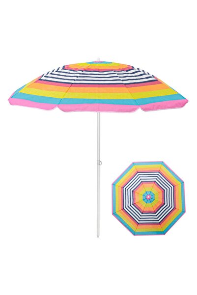 OEM Φούξια Ομπρέλα Παραλίας με Κίτρινες Ρίγες και Μεταλλικό Σκελετό Ø1.80 μέτρα