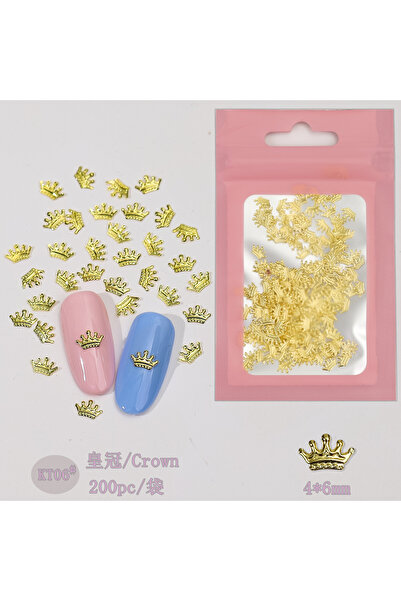 Venalisa Gold Kraliçe Tacı King Taç Figürü 200 Adet Tırnak Süsleme Nail Art C...