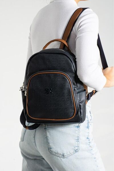 Çanta Trend Polo of Colors Navy Blue Camel Embossed Print Women's Backpack 27...