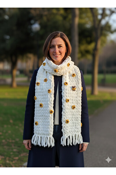 Vanya çiçekli el örgüsü puffy atkı