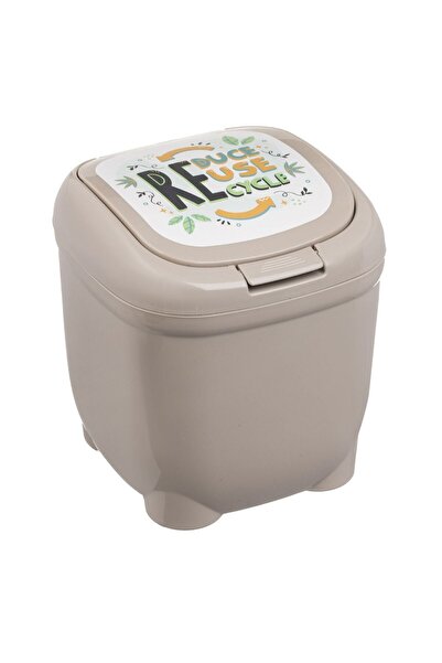 OEM Beige Plastic Trash Can with Leaves 4L