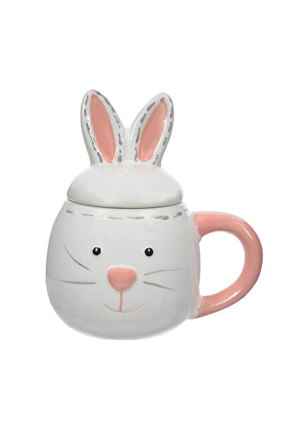 OEM Cana Ceramica de Paste cu Iepure 3D Capac Alba Roz 470ml