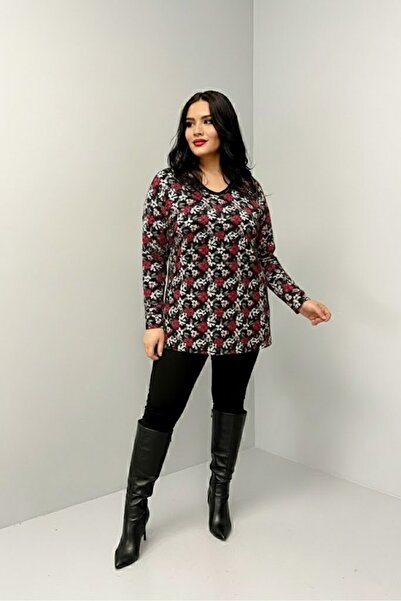 THEBEK Yumoş Velvet Suede Patterned Blouse Red Pattern