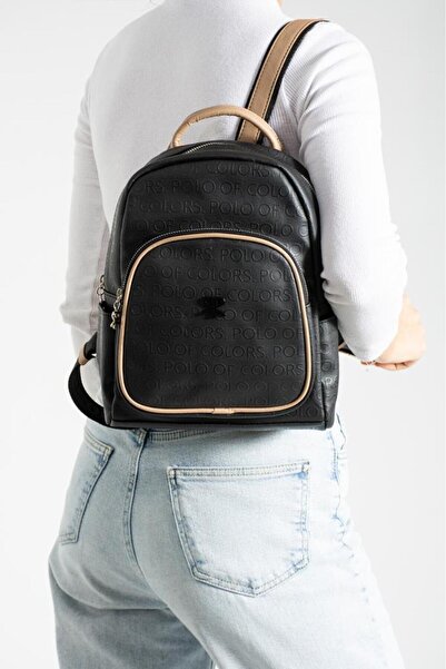 Çanta Trend Polo of Colors Black Sand Embossed Print Women's Backpack 27X32 Size