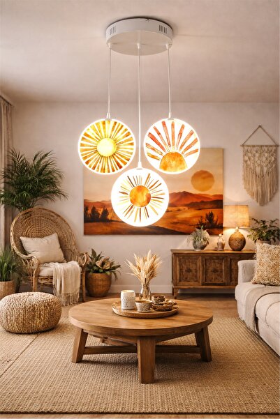 FORECASTE Bohem Tavan Tipi LED Avize 80 cm | 3’lü Yuvarlak Çift Yüz Desenli |...