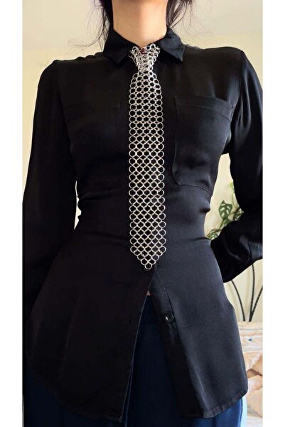 Sumailles Üniseks Gümüş Renk El Yapımı Zincir Kravat - Gotik ve Punk Stil Met...
