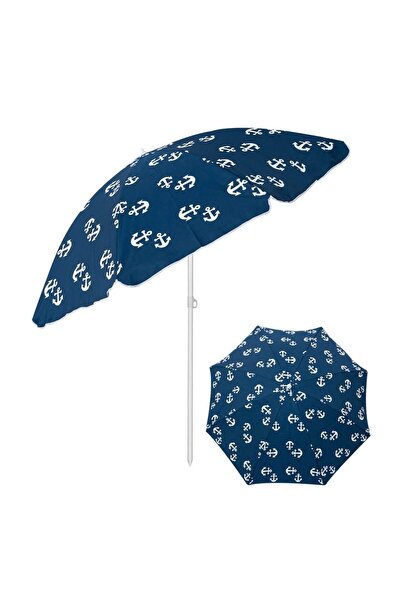 OEM Umbrela de Plaja Flap Bleu cu Ancore Albe 2 Inele Cadru Metalic Ø2m