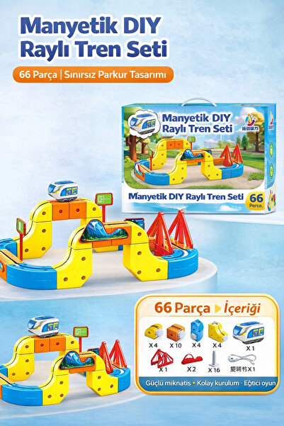 RoRoToys Manyetik DIY Raylı Tren Seti 66 Parça | Elektrikli Anti-Yerçekimi Oy...