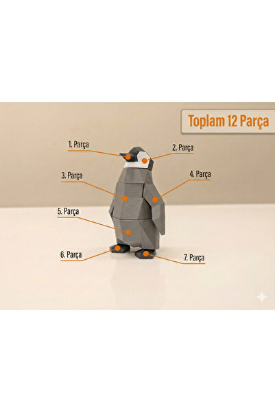 Staal Dekoratif 3D Penguen Puzzle – Low Poly Penguen Yavrusu Manyetik Parçalı...