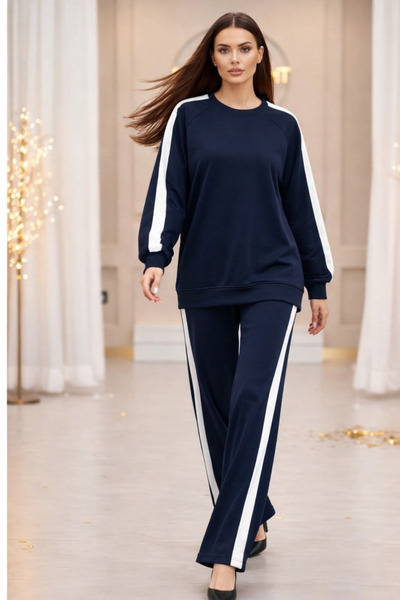 PEKA Rahat Kalıp Kadın Eşofman Takımı Şeritli Spor Kombin modal kumaş