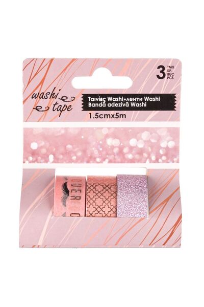 OEM Pink Gold Glitter Paper Tape for Crafts 5mx1.5cm - 3pcs