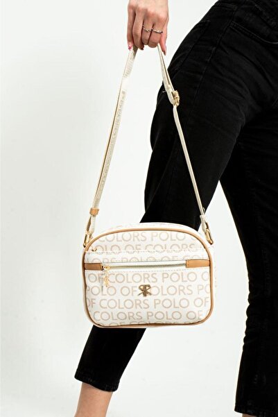 Çanta Trend Polo of Colors Empirme Print Cream Camel Women's Shoulder and Cro...