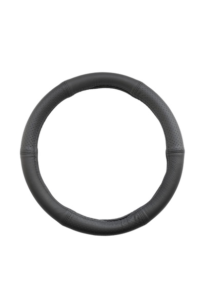 Umbrella Steering Wheel Cover Natural Leather Semi Perforated Black 39-41 Cm