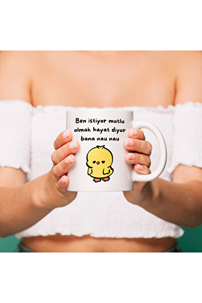 Cuarza Ben İstiyor Mutlu Olmak Nau Nau Mottolu Kupa - Komik Civciv Tasarım - ...