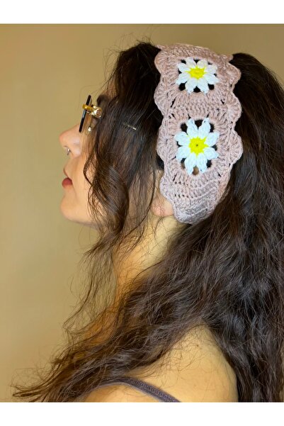 Ra Design store Floral Motif, Rose-Dry Color Striped Hand-Knitted Bandana